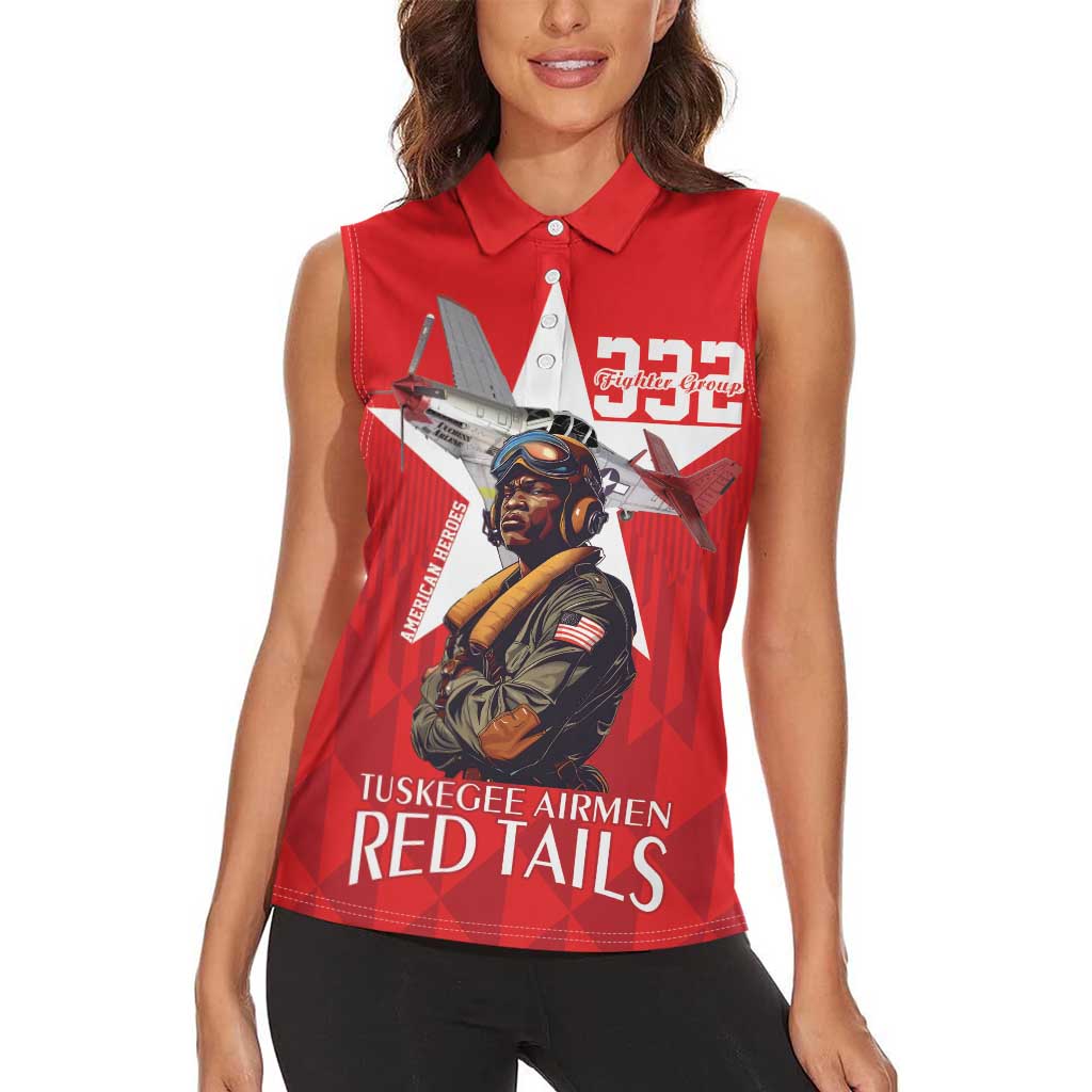 Tuskegee Airmen Red Tails Women Sleeveless Polo Shirt African American Pilots Heritage Red Style - Wonder Print Shop
