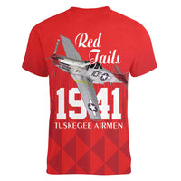Tuskegee Airmen Red Tails Women V-Neck T-Shirt African American Pilots Heritage Red Style - Wonder Print Shop