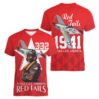 Tuskegee Airmen Red Tails Women V-Neck T-Shirt African American Pilots Heritage Red Style - Wonder Print Shop
