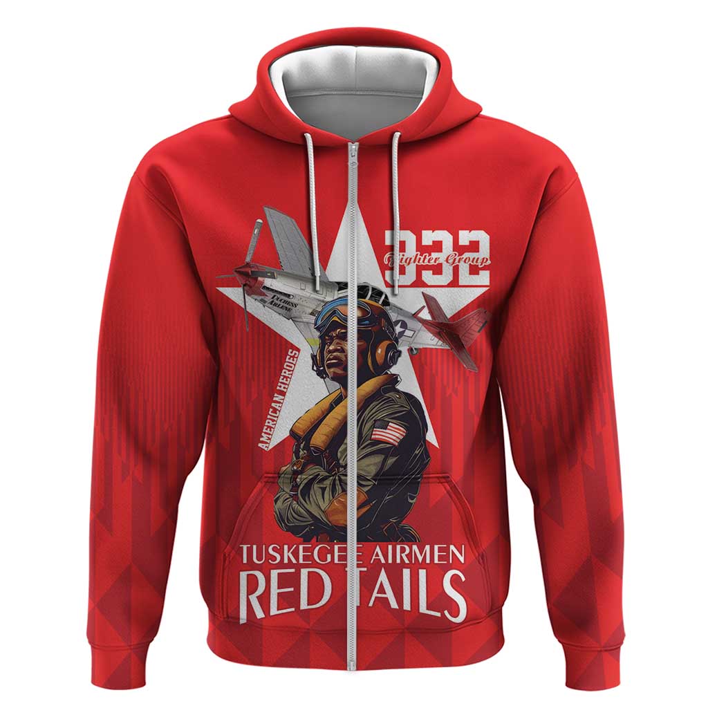 Tuskegee Airmen Red Tails Zip Hoodie African American Pilots Heritage Red Style - Wonder Print Shop