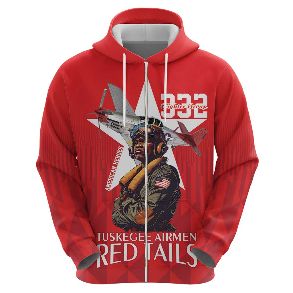 Tuskegee Airmen Red Tails Zip Hoodie African American Pilots Heritage Red Style - Wonder Print Shop