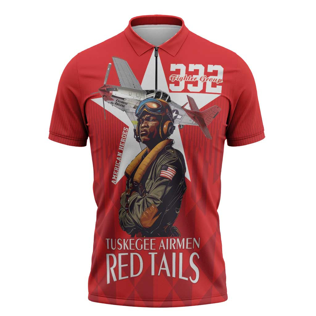 Tuskegee Airmen Red Tails Zipper Polo Shirt African American Pilots Heritage Red Style - Wonder Print Shop