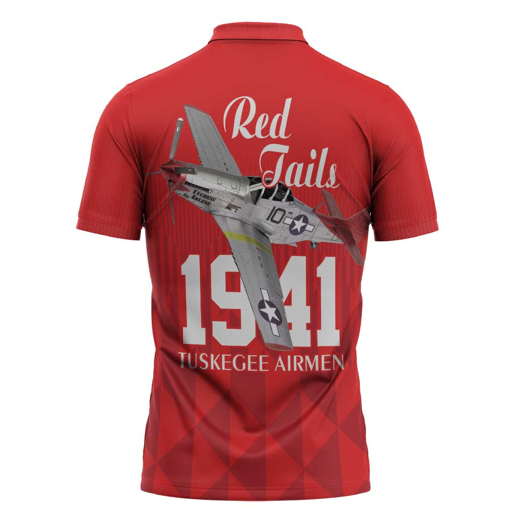 Tuskegee Airmen Red Tails Zipper Polo Shirt African American Pilots Heritage Red Style - Wonder Print Shop