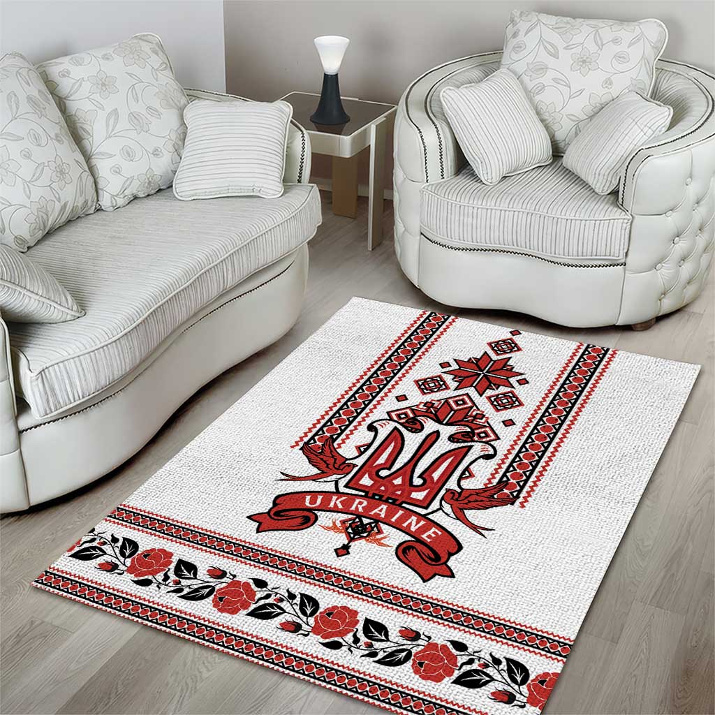 Ukraine Unity Day Area Rug The Trident With Folk Pattern - Wonder Print Shop