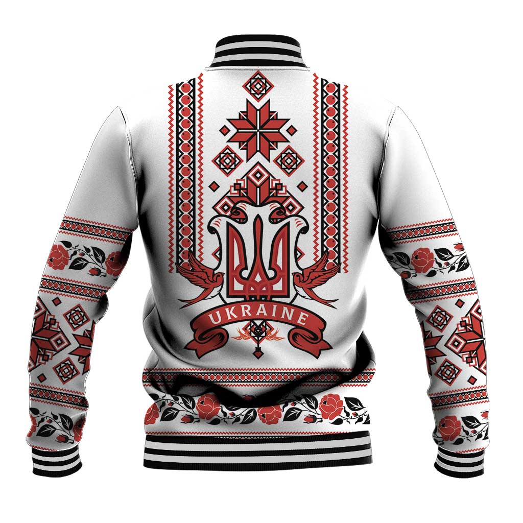 Ukraine Unity Day Baseball Jacket The Trident With Folk Pattern - Wonder Print Shop