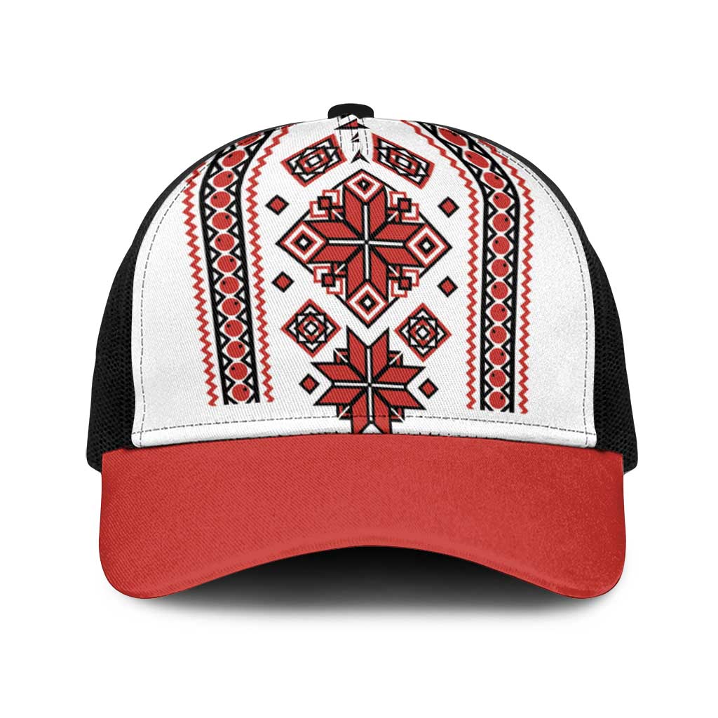 Ukraine Unity Day Baseball Net Cap The Trident With Folk Pattern - Wonder Print Shop