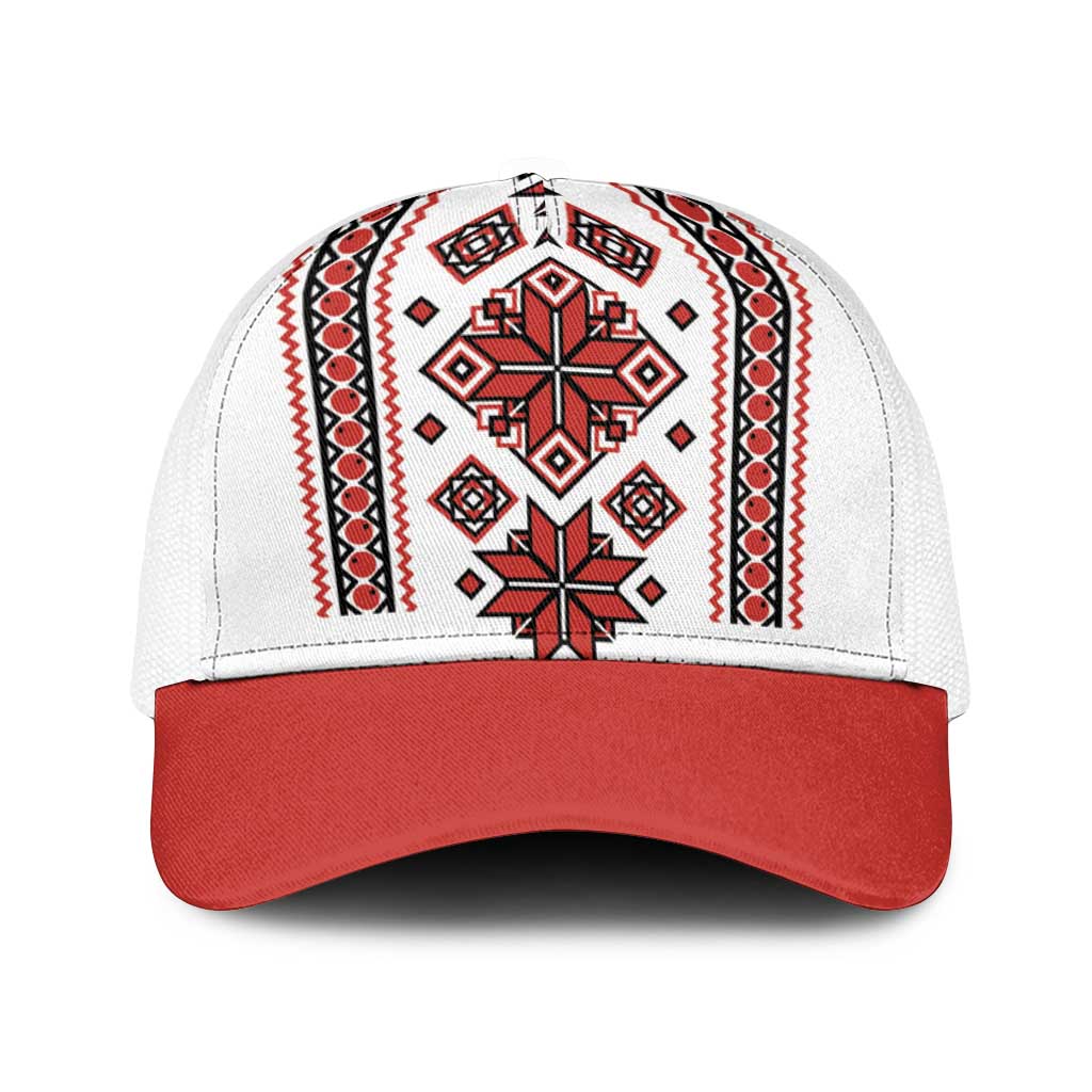 Ukraine Unity Day Baseball Net Cap The Trident With Folk Pattern - Wonder Print Shop