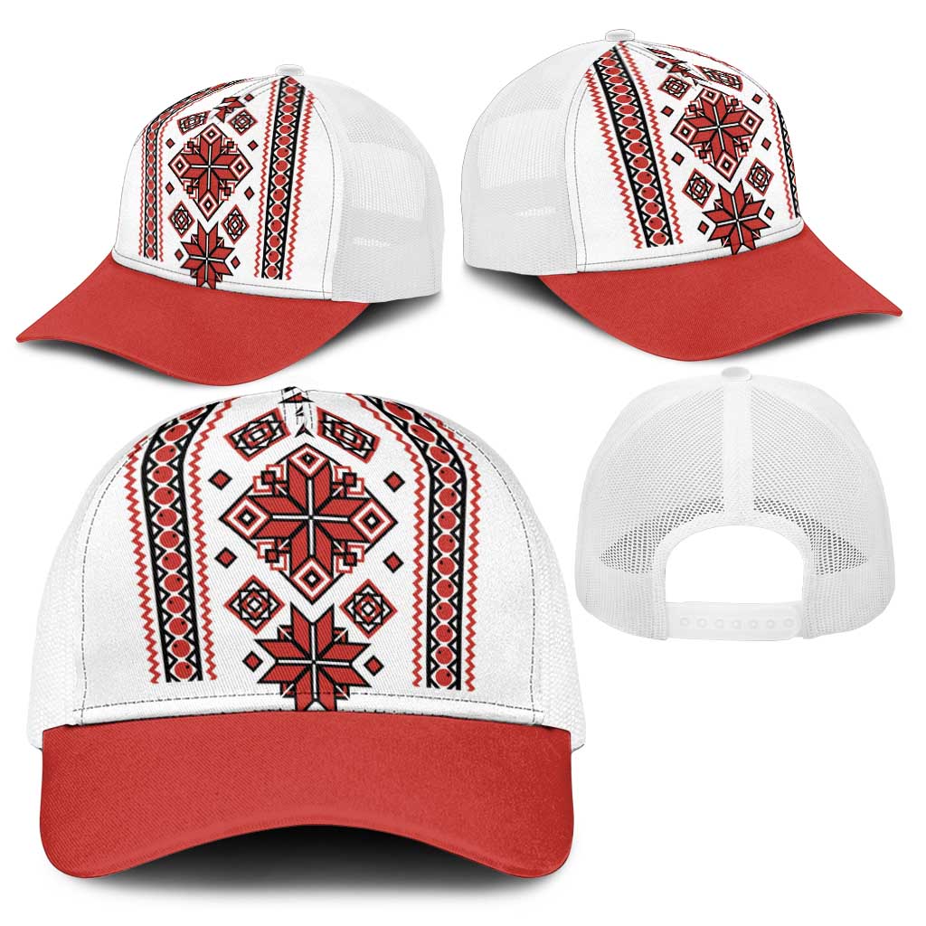 Ukraine Unity Day Baseball Net Cap The Trident With Folk Pattern - Wonder Print Shop