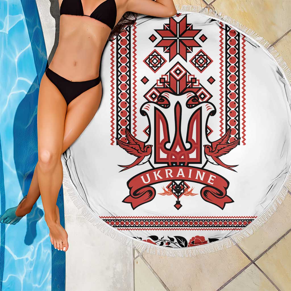 Ukraine Unity Day Beach Blanket The Trident With Folk Pattern - Wonder Print Shop