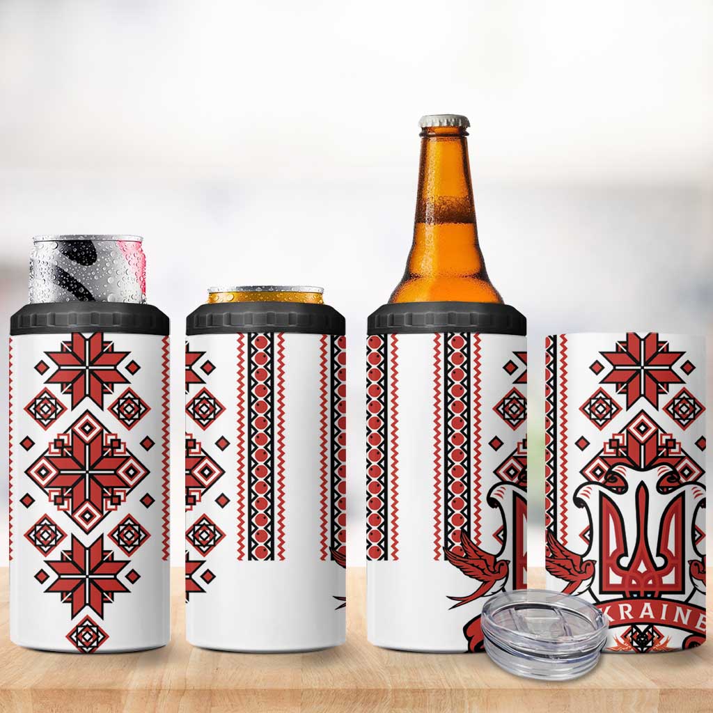 Ukraine Unity Day 4 in 1 Can Cooler Tumbler The Trident With Folk Pattern - Wonder Print Shop