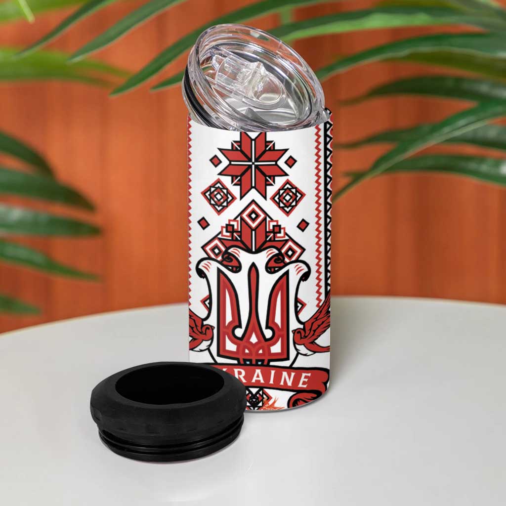 Ukraine Unity Day 4 in 1 Can Cooler Tumbler The Trident With Folk Pattern - Wonder Print Shop
