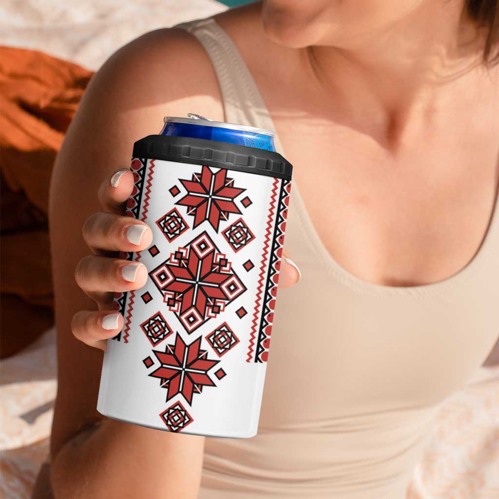 Ukraine Unity Day 4 in 1 Can Cooler Tumbler The Trident With Folk Pattern - Wonder Print Shop