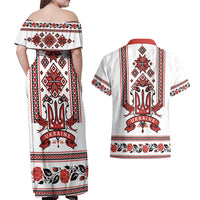 Ukraine Unity Day Couples Matching Off Shoulder Maxi Dress and Hawaiian Shirt The Trident With Folk Pattern - Wonder Print Shop