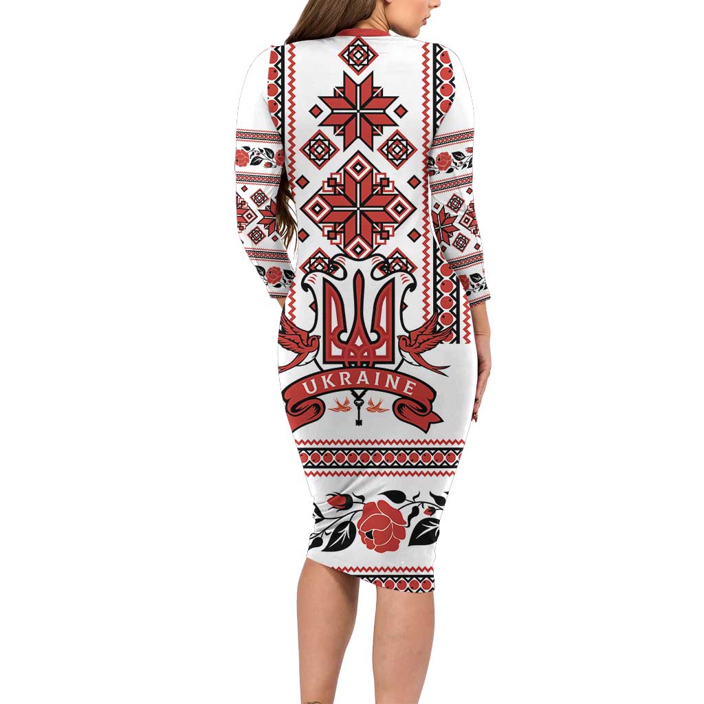 Ukraine Unity Day Family Matching Long Sleeve Bodycon Dress and Hawaiian Shirt The Trident With Folk Pattern - Wonder Print Shop
