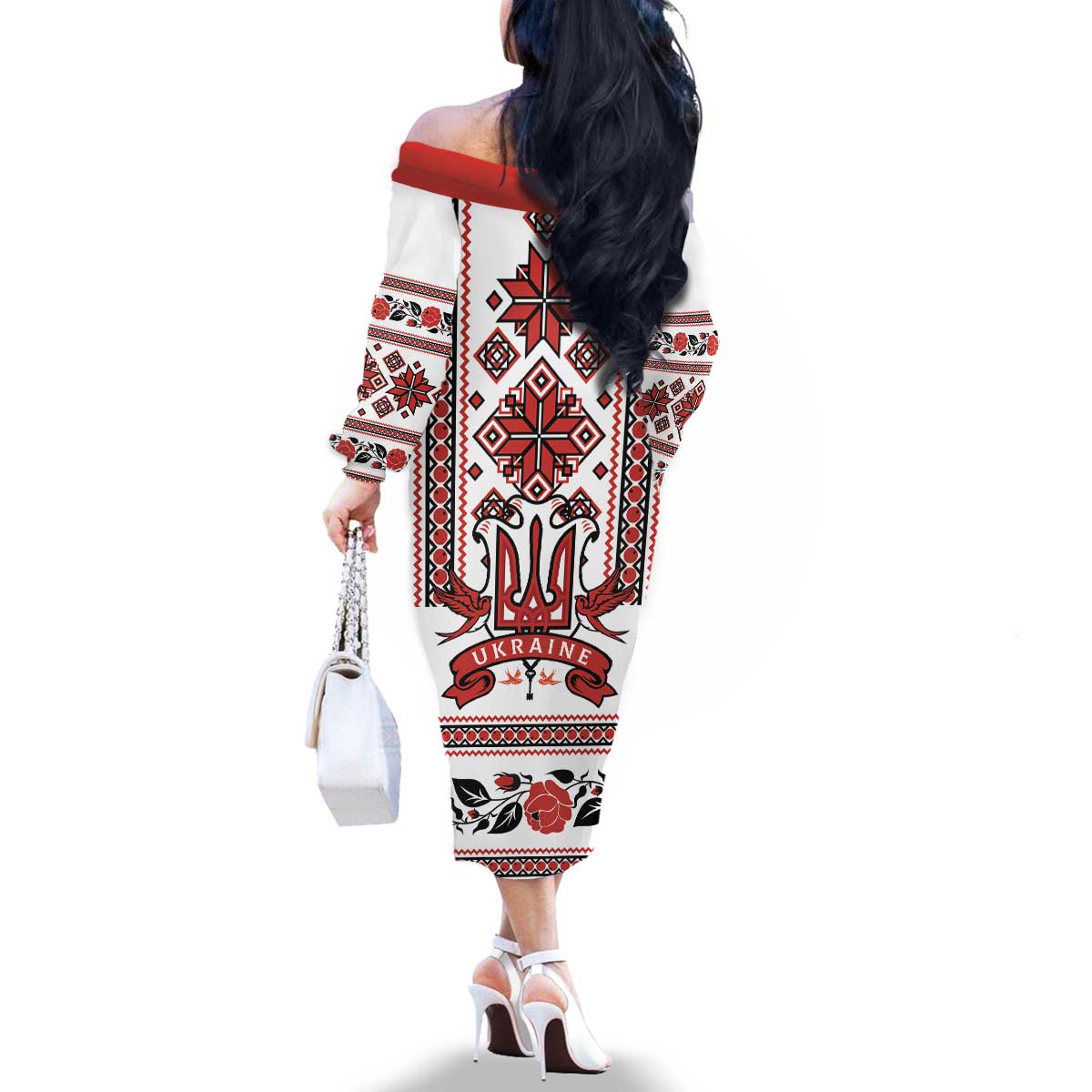 Ukraine Unity Day Family Matching Off The Shoulder Long Sleeve Dress and Hawaiian Shirt The Trident With Folk Pattern - Wonder Print Shop