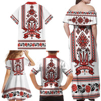 Ukraine Unity Day Family Matching Off Shoulder Maxi Dress and Hawaiian Shirt The Trident With Folk Pattern - Wonder Print Shop