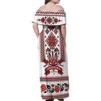 Ukraine Unity Day Family Matching Off Shoulder Maxi Dress and Hawaiian Shirt The Trident With Folk Pattern - Wonder Print Shop