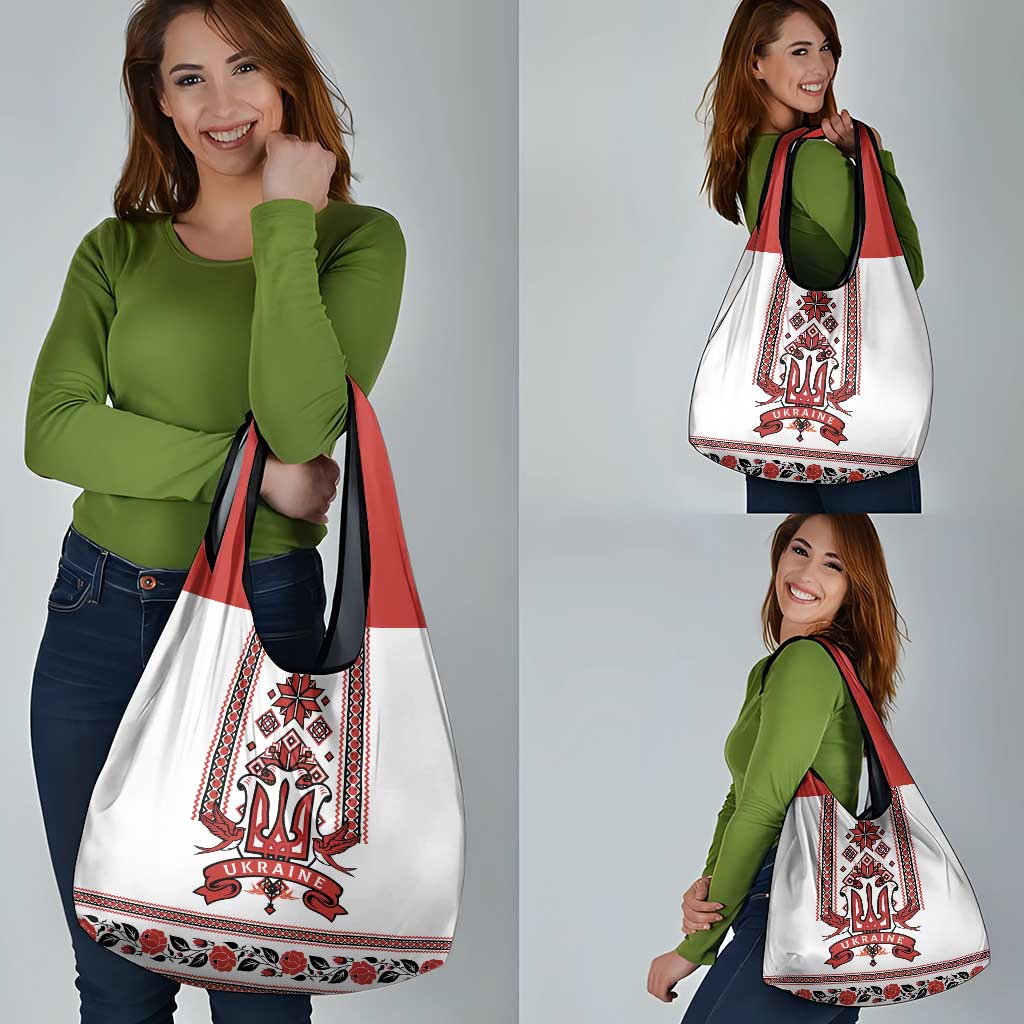 Ukraine Unity Day Grocery Bag The Trident With Folk Pattern