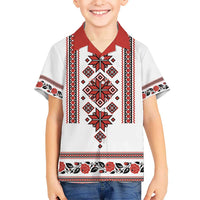 Ukraine Unity Day Kid Hawaiian Shirt The Trident With Folk Pattern - Wonder Print Shop