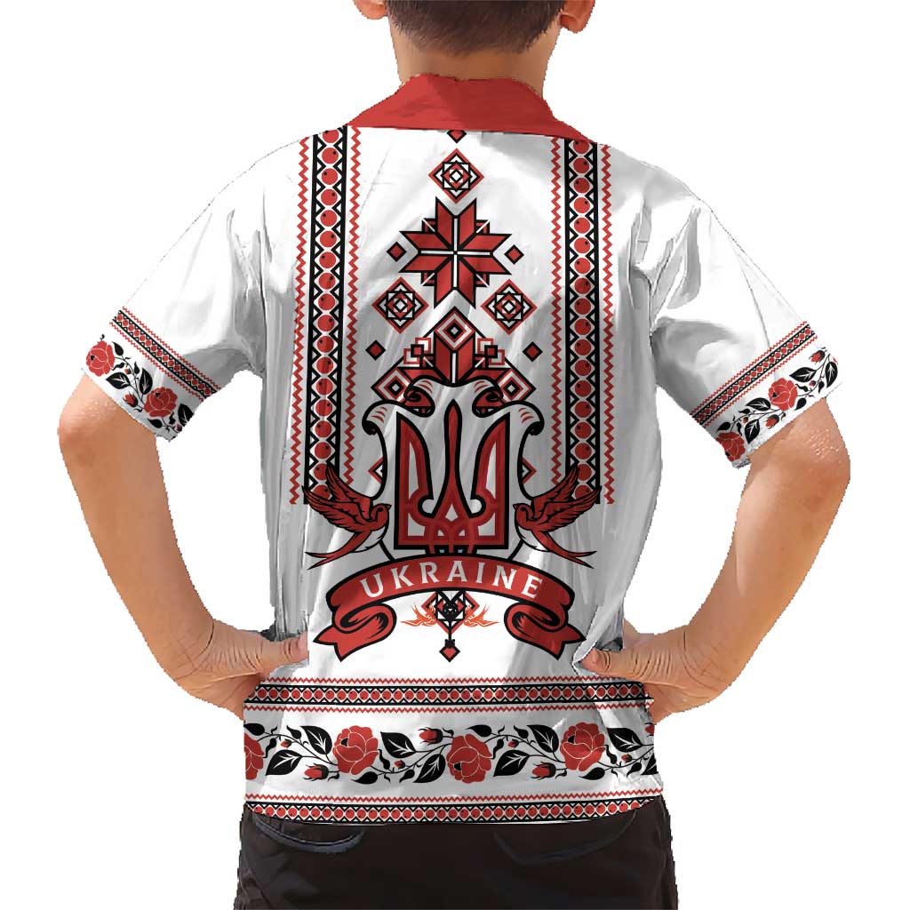 Ukraine Unity Day Kid Hawaiian Shirt The Trident With Folk Pattern - Wonder Print Shop