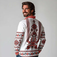 Ukraine Unity Day Long Sleeve Polo Shirt The Trident With Folk Pattern - Wonder Print Shop