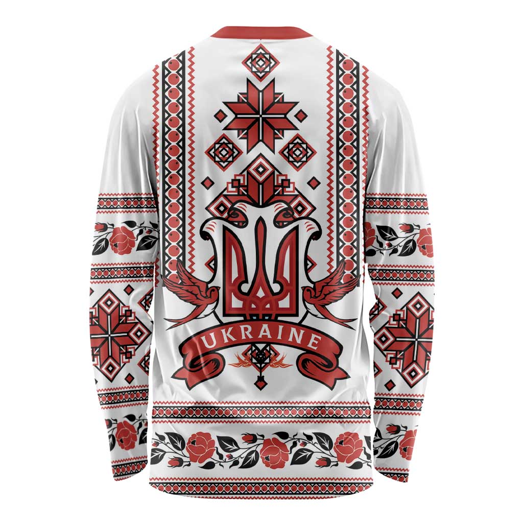 Ukraine Unity Day Long Sleeve Shirt The Trident With Folk Pattern - Wonder Print Shop