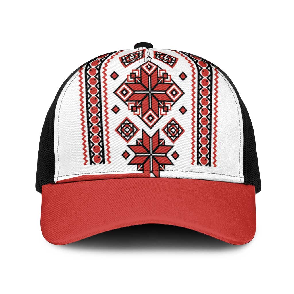 Ukraine Unity Day Mesh Trucker Cap The Trident With Folk Pattern - Wonder Print Shop