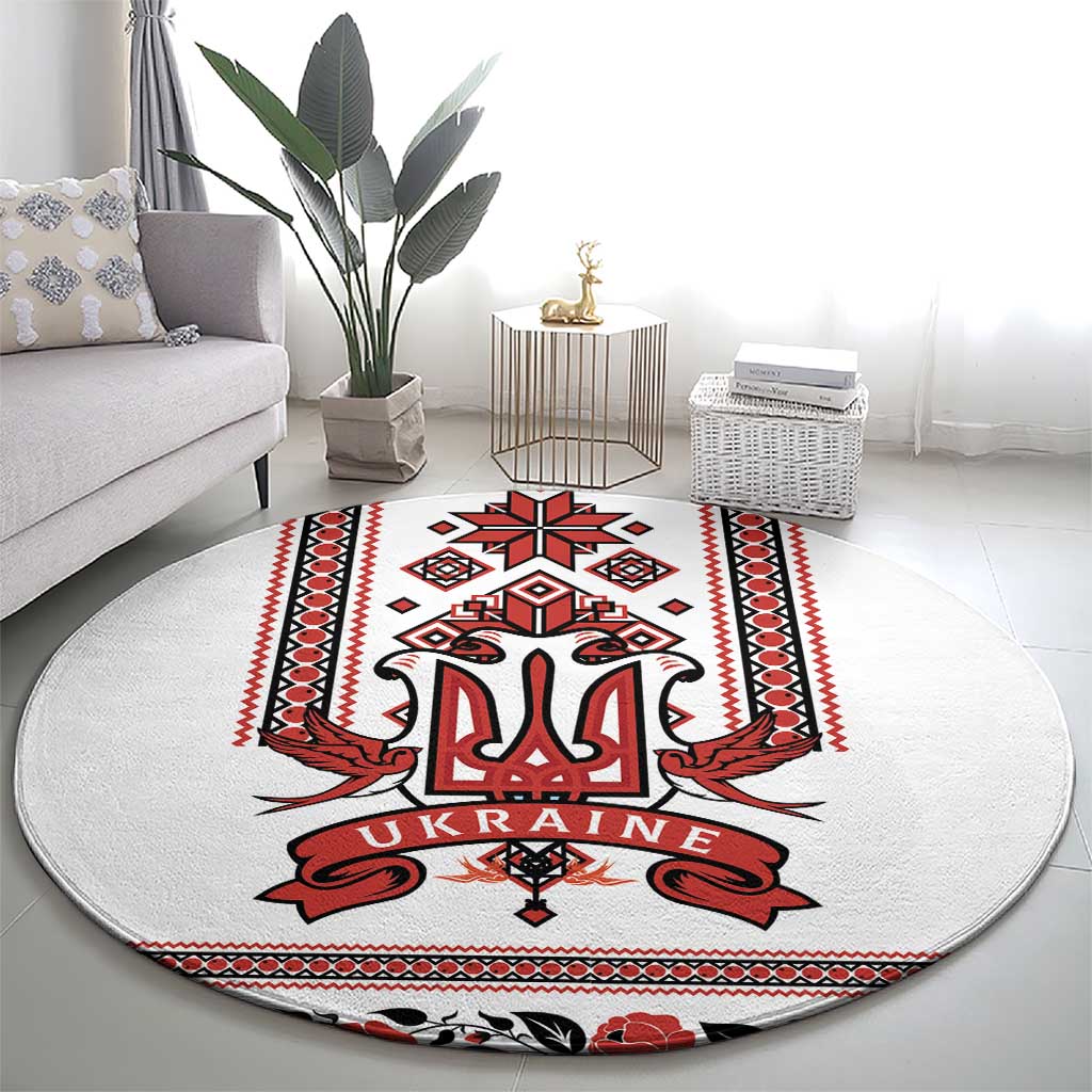 Ukraine Unity Day Round Carpet The Trident With Folk Pattern