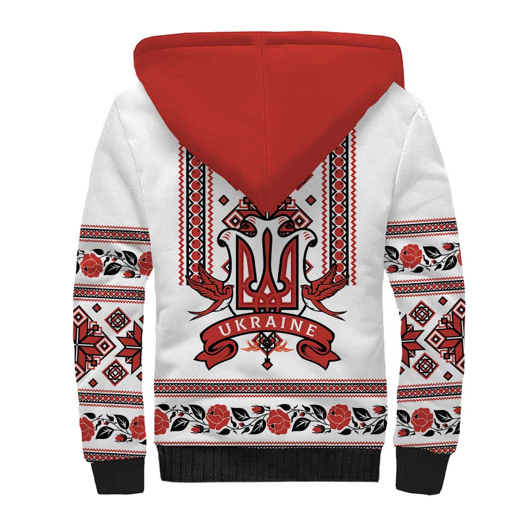 Ukraine Unity Day Sherpa Hoodie The Trident With Folk Pattern - Wonder Print Shop