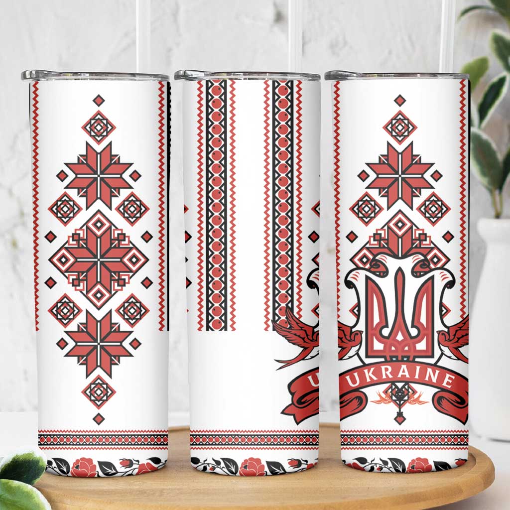Ukraine Unity Day Skinny Tumbler The Trident With Folk Pattern - Wonder Print Shop