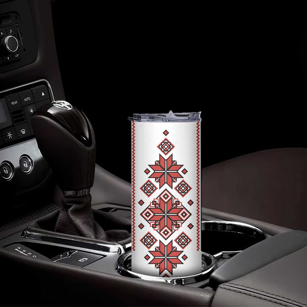 Ukraine Unity Day Skinny Tumbler The Trident With Folk Pattern - Wonder Print Shop