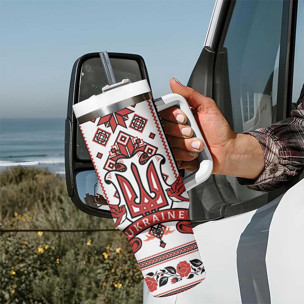 Ukraine Unity Day Tumbler With Handle The Trident With Folk Pattern - Wonder Print Shop