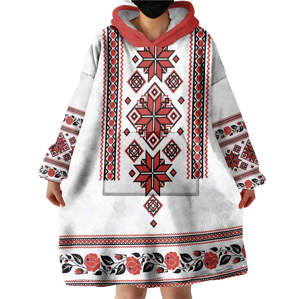 Ukraine Unity Day Wearable Blanket Hoodie The Trident With Folk Pattern - Wonder Print Shop