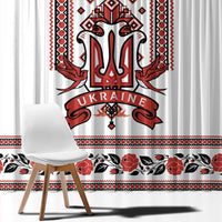 Ukraine Unity Day Window Curtain The Trident With Folk Pattern - Wonder Print Shop