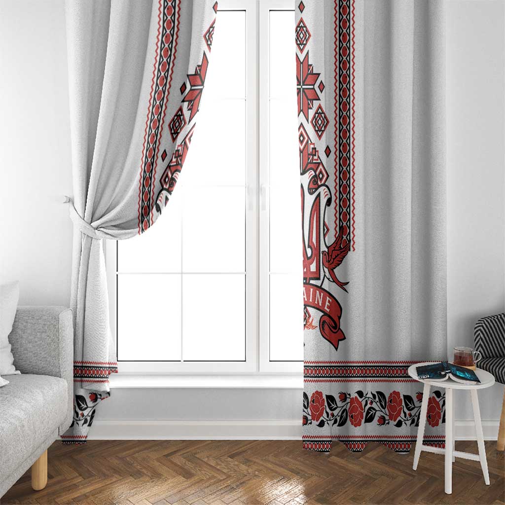 Ukraine Unity Day Window Curtain The Trident With Folk Pattern - Wonder Print Shop