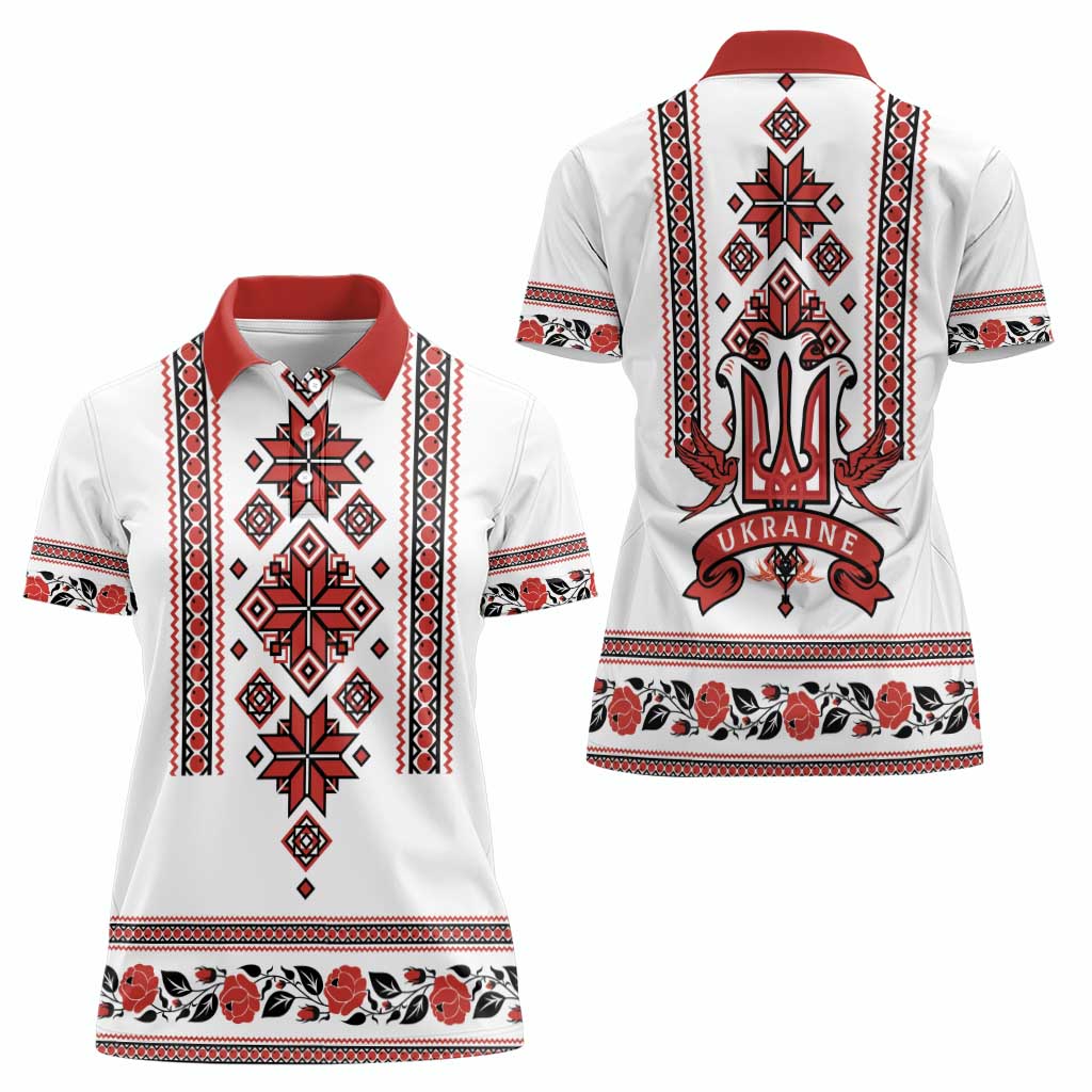Ukraine Unity Day Women Polo Shirt The Trident With Folk Pattern - Wonder Print Shop