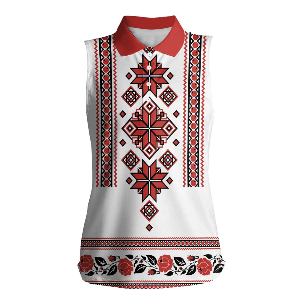 Ukraine Unity Day Women Sleeveless Polo Shirt The Trident With Folk Pattern - Wonder Print Shop