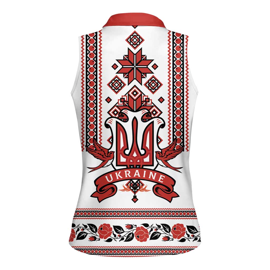 Ukraine Unity Day Women Sleeveless Polo Shirt The Trident With Folk Pattern - Wonder Print Shop