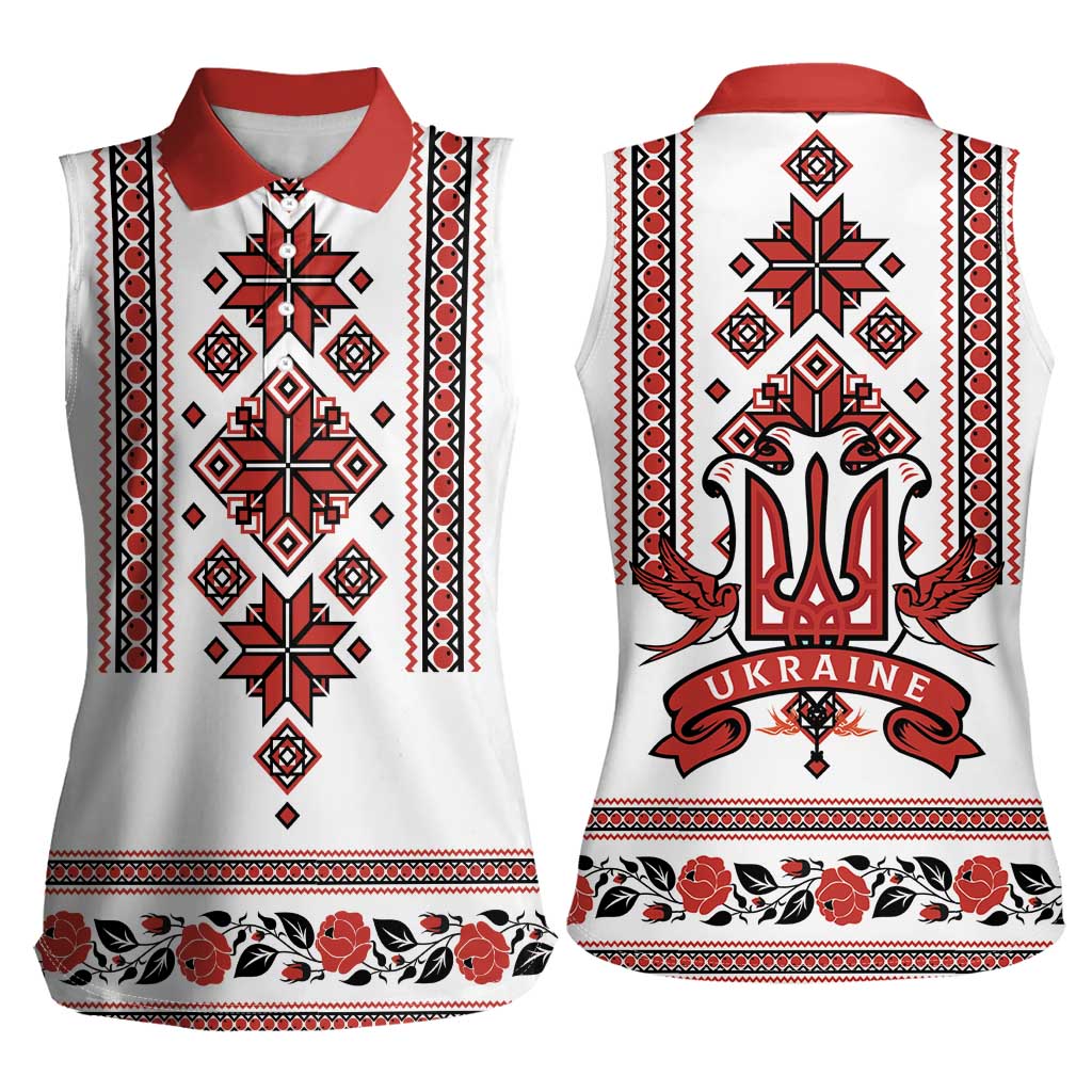 Ukraine Unity Day Women Sleeveless Polo Shirt The Trident With Folk Pattern - Wonder Print Shop