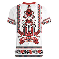 Ukraine Unity Day Women V-Neck T-Shirt The Trident With Folk Pattern - Wonder Print Shop