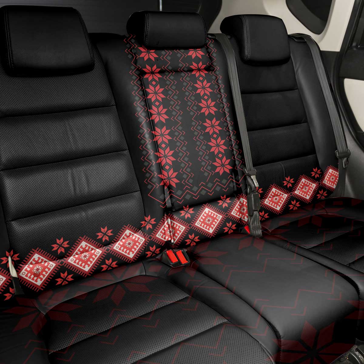 Red Ukraine Folk Patterns Back Car Seat Cover - Wonder Print Shop