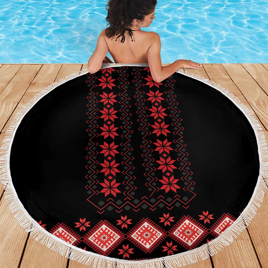 Red Ukraine Folk Patterns Beach Blanket - Wonder Print Shop