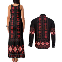 Red Ukraine Folk Patterns Couples Matching Tank Maxi Dress and Long Sleeve Button Shirt - Wonder Print Shop