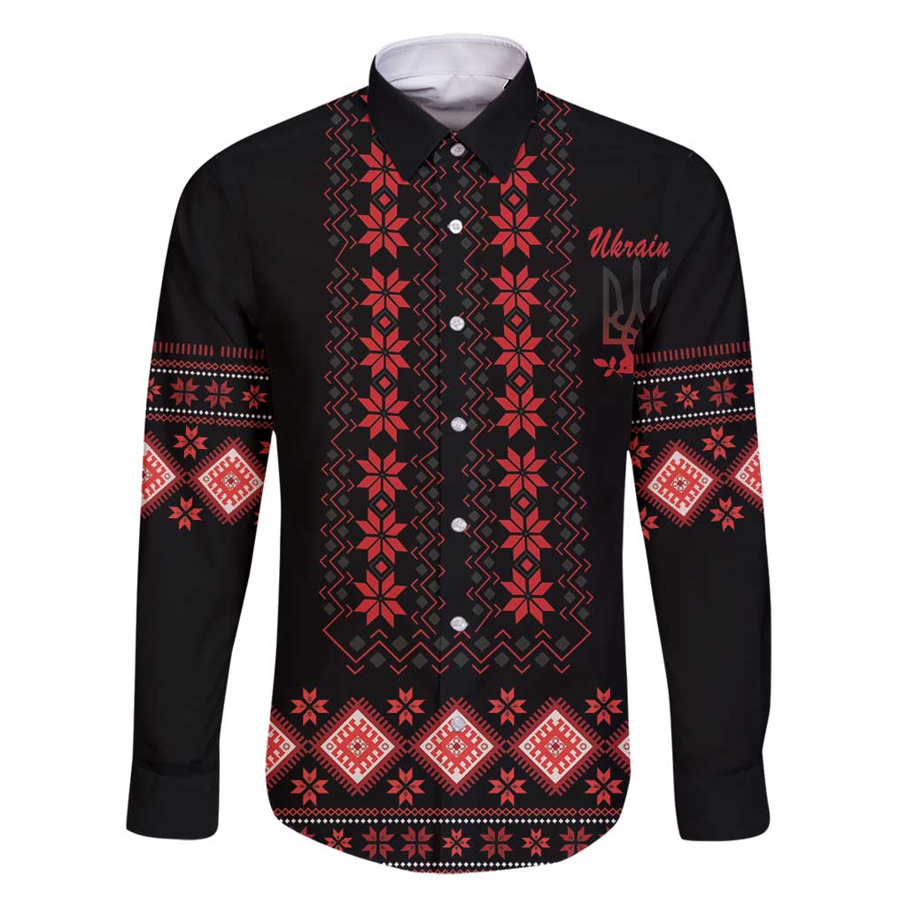 Red Ukraine Folk Patterns Family Matching Long Sleeve Bodycon Dress and Hawaiian Shirt - Wonder Print Shop