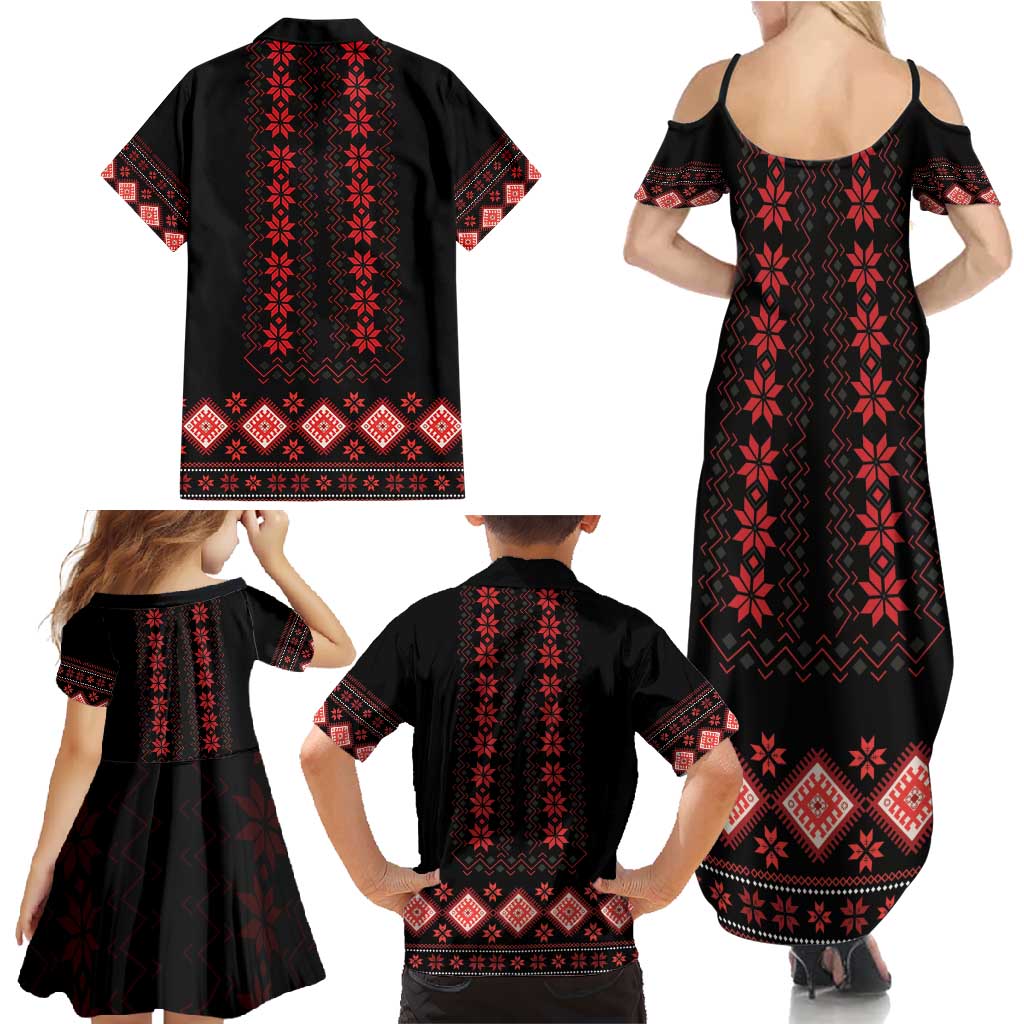 Red Ukraine Folk Patterns Family Matching Summer Maxi Dress and Hawaiian Shirt - Wonder Print Shop