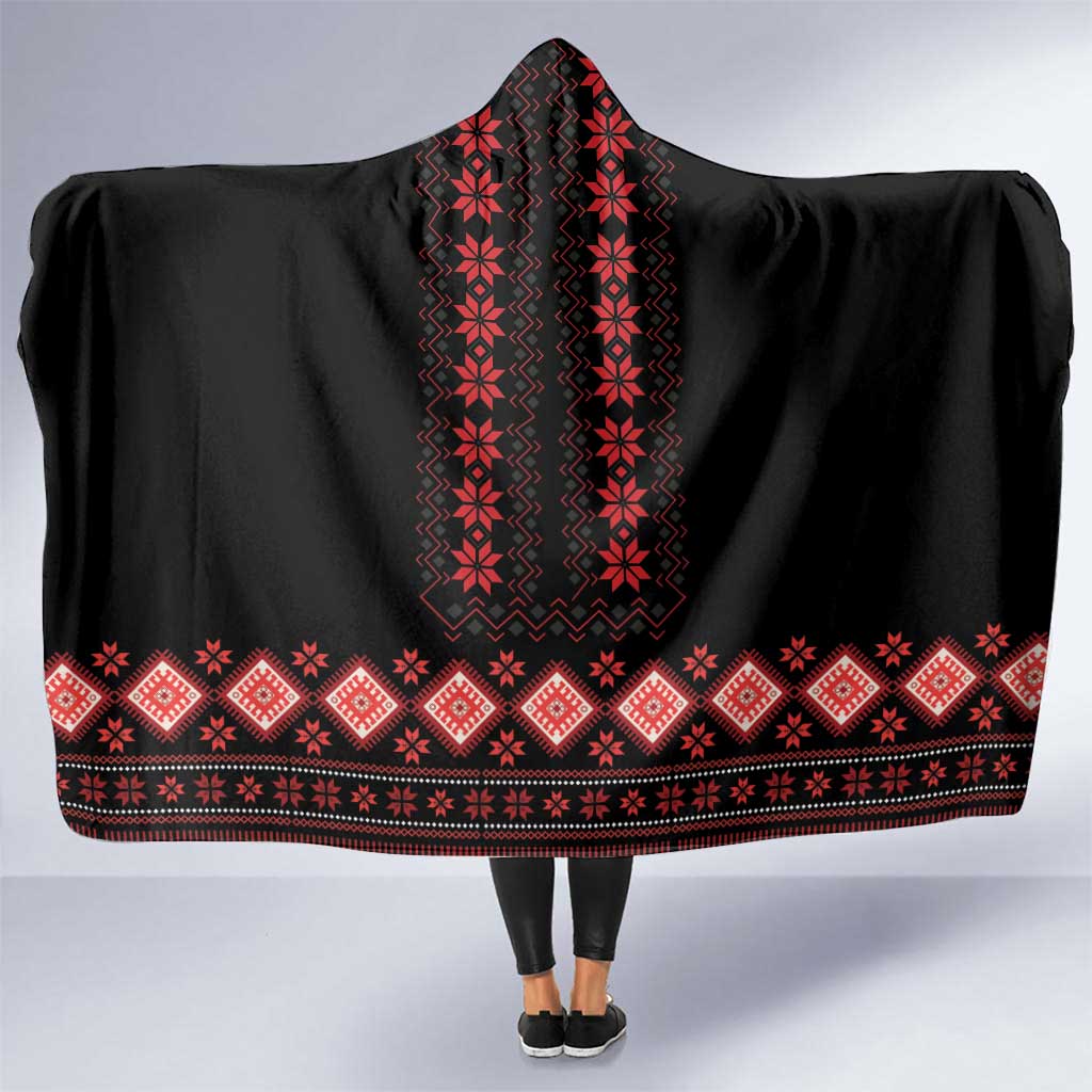 Red Ukraine Folk Patterns Hooded Blanket