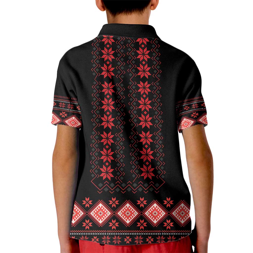 Red Ukraine Folk Patterns Kid Polo Shirt - Wonder Print Shop