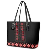 Red Ukraine Folk Patterns Leather Tote Bag - Wonder Print Shop