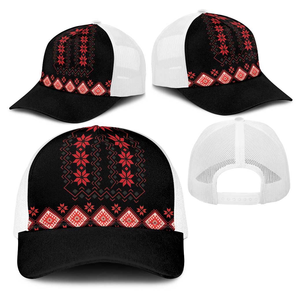 Red Ukraine Folk Patterns Mesh Trucker Cap