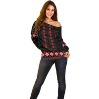 Red Ukraine Folk Patterns Off Shoulder Sweater - Wonder Print Shop